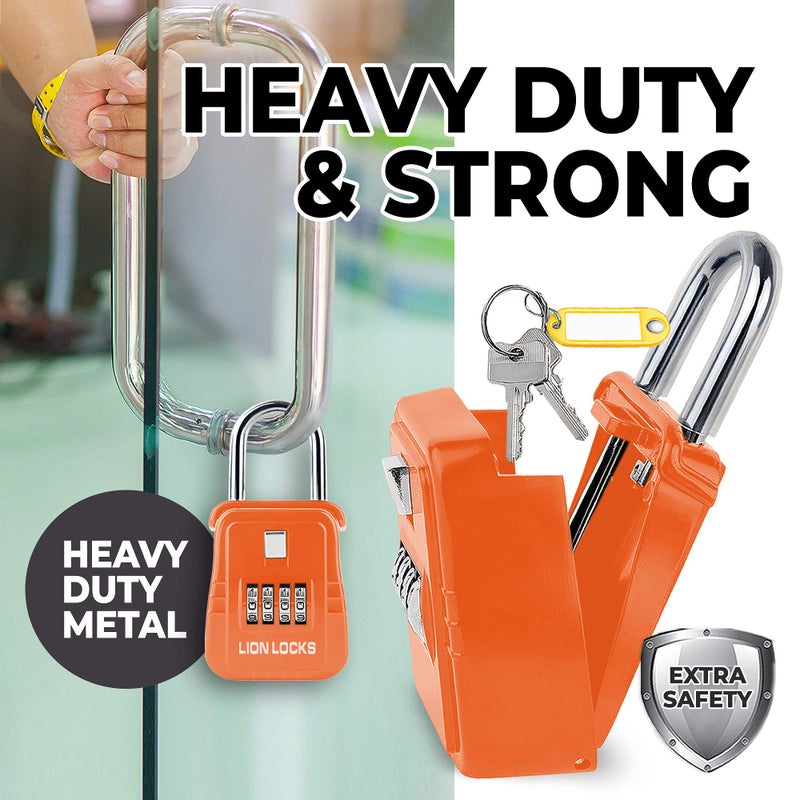 Lion Locks صندوق قفل مفتاح Lion Locks 1500 مع رمز، صندوق قفل للمفاتيح في الهواء الطلق، صندوق قفل السمسار للإيجارات قصيرة المدى، يحمل 5 مفاتيح (12 حزمة، برتقالي) - Image 3